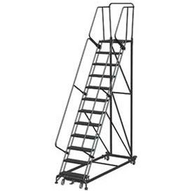 14 Step Extra Heavy Duty Steel Rolling Safety Ladder - Expanded Metal Tread w/ Cal OSHA Handrail CAL ML144021X