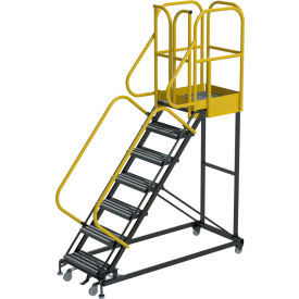 Ballymore ProLine 7 Step Extra Heavy Duty Rolling Safety Ladder Serrated 1000 lb. Capacity PL073228G