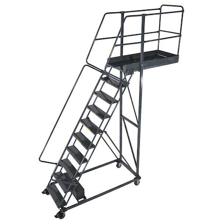 142 in H Steel Cantilever Rolling Ladder, 10 Steps, 300 lb Load Capacity MPN:CL-10-35-P