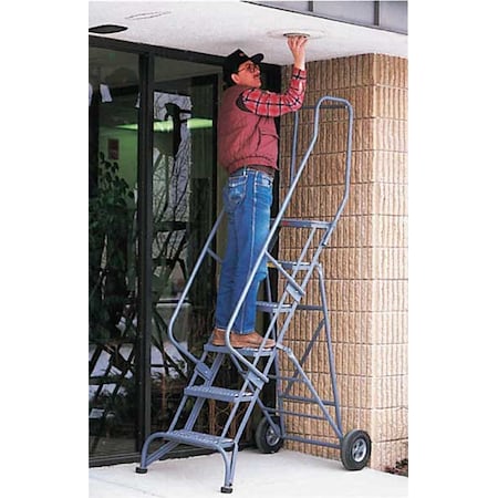 93 in H Steel Folding Rolling Ladder, 6 Steps, 350 lb Load Capacity MPN:FAWL-6-P