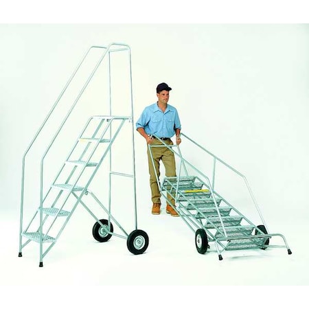 123 in H Steel Folding Rolling Ladder, 9 Steps, 350 lb Load Capacity MPN:FAWL-9-P