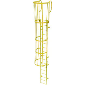 Ballymore 17 Step Steel Caged Walk Through Fixed Access Ladder Yellow KDFC1217-Y