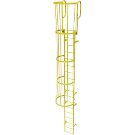 Ballymore 18 Step Steel Caged Walk Through Fixed Access Ladder Yellow KDFC1218-Y
