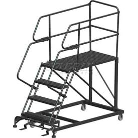 4 Step Heavy Duty Steel Mobile Work Platform W/ Handrails - 36