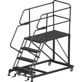 4 Step Heavy Duty Steel Mobile Work Platform W/ Handrails - 36