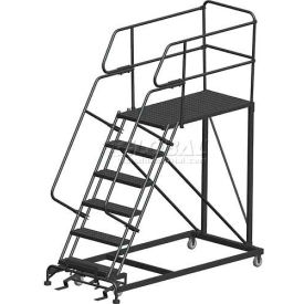 6 Step Heavy Duty Steel Mobile Work Platform W/ Handrails - 24