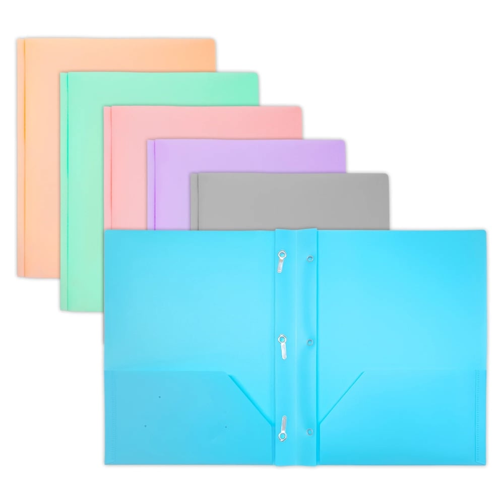 BAZIC Products 2-Pocket Poly Portfolio with 3 Prongs, Pastel Colors, Pack Of 48 MPN:BAZ2141