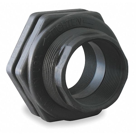 Bulkhead Tank Fitting, 1/2in FNPT x 1/2in FNPT, Glass Reinforced Polypropylene Body, -20 Degrees F to 150 Degrees F MPN:TF050