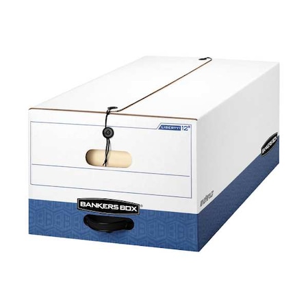 File Box, Corrugated Fiberboard, 15 in W, 24 in D, 10 in H, String & Button Closure, Blue, White MPN:00012