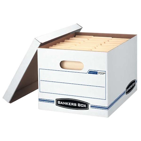 File Box, Corrugated Fiberboard, 12 in W, 15 in D, 10 in H, Lift-Off Lid Closure, Blue, White MPN:00703