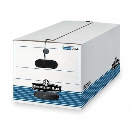 File Box, Corrugated Fiberboard, 12 in W, 24 in D, 10 in H, String & Button Closure, Blue, White MPN:00704