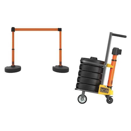 Belt Barrier System, Orange, 15 ft Length, 22 in to 42 in Post Height MPN:PL4000-O