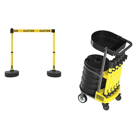 Belt Barrier System, 15 ft Length, 22 in to 42 in Post Height, Caution MPN:PL4001T