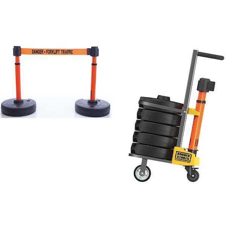 Belt Barrier System, 15 ft Length, 22 in to 42 in Post Height, Danger - Forklift Traffic MPN:PL4017