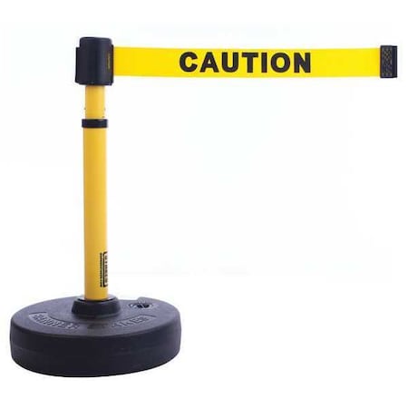 Belt Barrier System, Yellow, 15 ft Length, 22 in to 42 in Adjustable Post Height, Caution MPN:PL4082