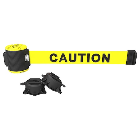 Barrier Post with Belt, Yellow, 15 ft Length, 22 in to 42 in Adjustable Post Height, Caution MPN:PL4083