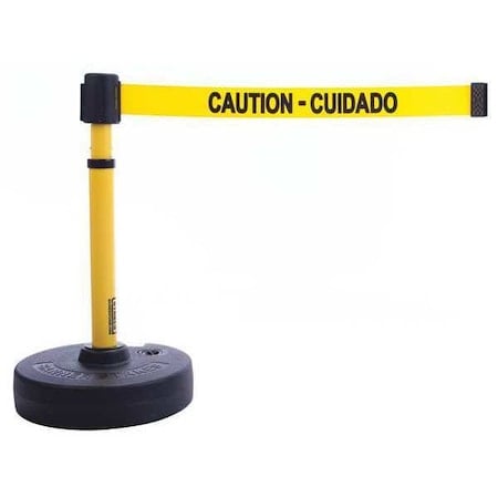 Barrier Post with Belt, Yellow, 15 ft Length, 22 in to 42 in Adjustable Post Height MPN:PL4084