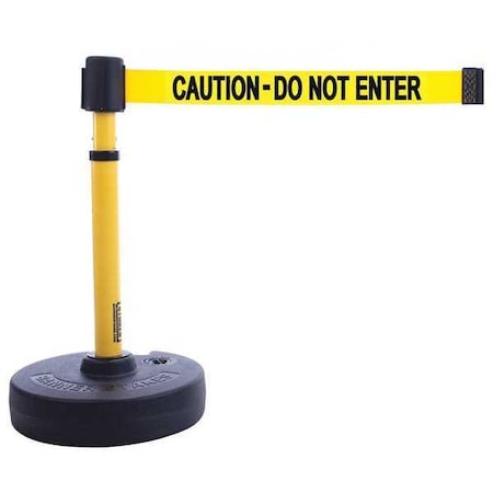 Barrier Post with Belt, Yellow, 15 ft Length, 22 in to 42 in Adjustable Post Height MPN:PL4085
