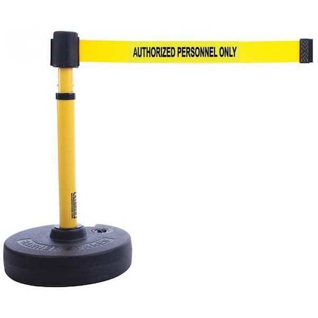 Barrier Post with Belt, Yellow, 15 ft Length, 22 in to 42 in Adjustable Post Height MPN:PL4087