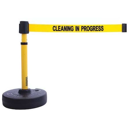 Barrier Post with Belt, Yellow, 15 ft Length, 22 in to 42 in Adjustable Post Height MPN:PL4088