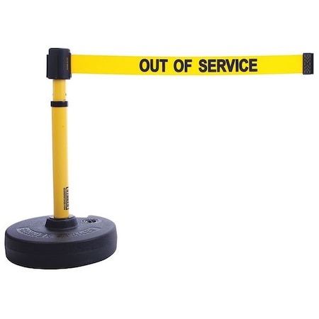 Barrier Post with Belt, Yellow, 15 ft Length, 22 in to 42 in Adjustable Post Height, Out of Service MPN:PL4089