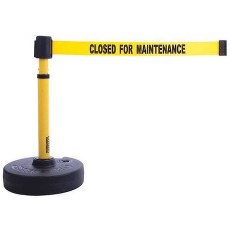 Barrier Post with Belt, Yellow, 15 ft Length, 22 in to 42 in Adjustable Post Height MPN:PL4090