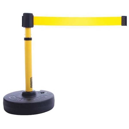 Barrier Post with Belt, Yellow, 15 ft Length, 22 in to 42 in Adjustable Post Height, No Legend MPN:PL4092