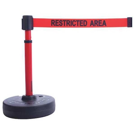 Barrier Post with Belt, Red, 15 ft Length, 22 in to 42 in Adjustable Post Height, Restricted Area MPN:PL4093