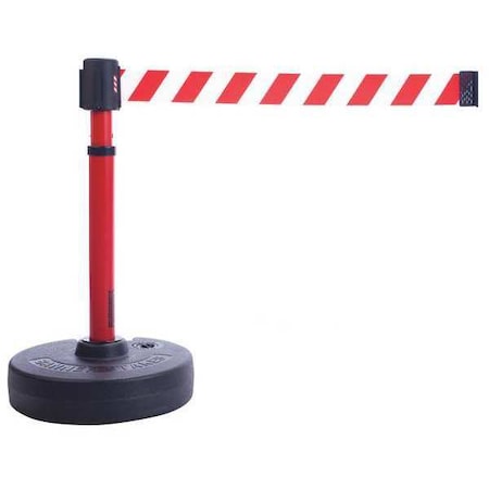 Barrier Post with Belt, Red with White Stripes, 15 ft Length, 22 in to 42 in Adjustable Post Height MPN:PL4098