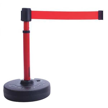 Barrier Post with Belt, Red, 15 ft Length, 22 in to 42 in Adjustable Post Height, No Legend MPN:PL4099