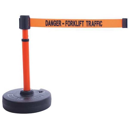 Barrier Post with Belt, Orange, 15 ft Length, 22 in to 42 in Adjustable Post Height MPN:PL4102