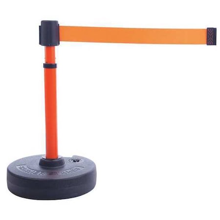 Barrier Post with Belt, Orange, 15 ft Length, 22 in to 42 in Adjustable Post Height, No Legend MPN:PL4103