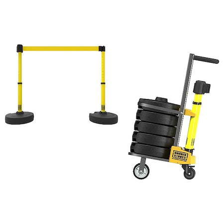 Belt Barrier System, 15 ft Length, 22 in to 42 in Post Height, Caution MPN:PL4122T