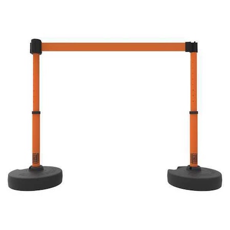 Barrier Post with Belt, Orange, 15 ft Length, 22 in to 42 in Adjustable Post Height, No Legend MPN:PL4203