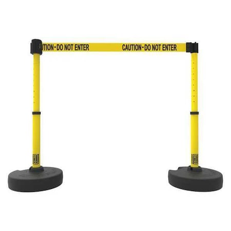 Belt Barrier System, Yellow, 15 ft Length, 22 in to 42 in Adjustable Post Height MPN:PL4285
