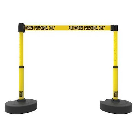 Belt Barrier System, Yellow, 15 ft Length, 22 in to 42 in Adjustable Post Height MPN:PL4287