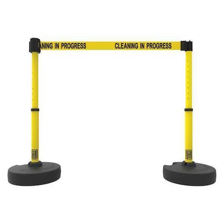 Barrier Post with Belt, Yellow, 15 ft Length, 22 in to 42 in Adjustable Post Height MPN:PL4288