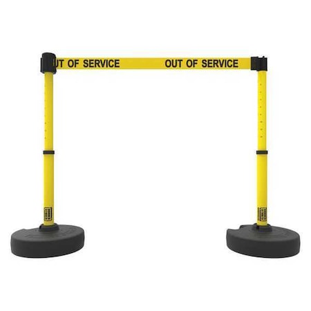 Barrier Post with Belt, Yellow, 15 ft Length, 22 in to 42 in Adjustable Post Height, Out of Service MPN:PL4289
