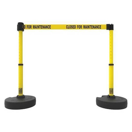 Belt Barrier System, Yellow, 15 ft Length, 22 in to 42 in Adjustable Post Height MPN:PL4290