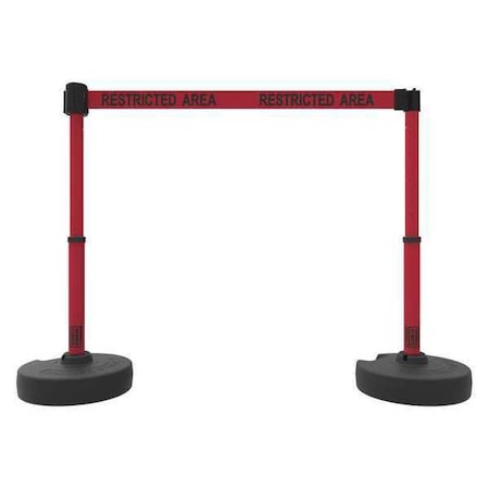 Barrier Post with Belt, Red, 15 ft Length, 22 in to 42 in Adjustable Post Height, Restricted Area MPN:PL4293