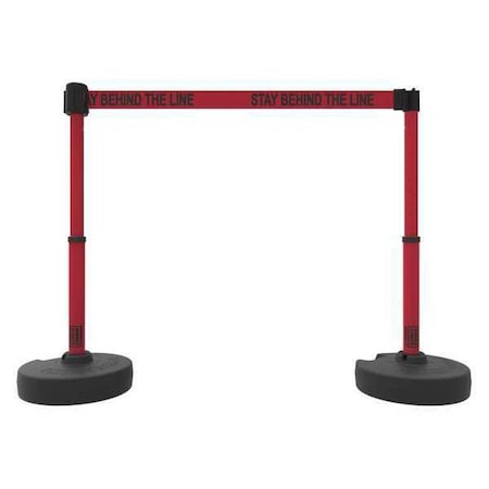 Barrier Post with Belt, Red, 15 ft Length, 22 in to 42 in Adjustable Post Height MPN:PL4295