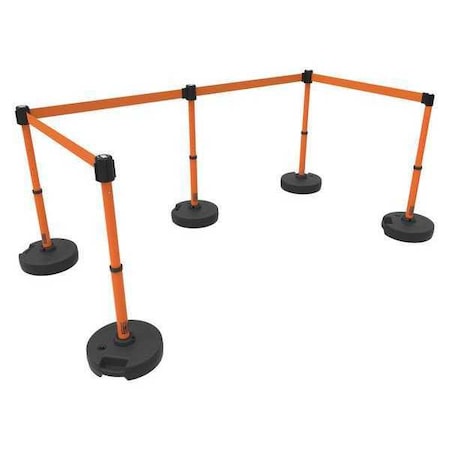 Barrier Post with Belt, Orange, 15 ft Length, 22 in to 42 in Adjustable Post Height, No Legend MPN:PL4503