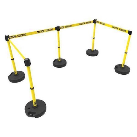 Barrier Post with Belt, Yellow, 15 ft Length, 22 in to 42 in Adjustable Post Height MPN:PL4584