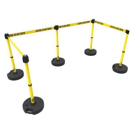 Barrier Post with Belt, Yellow, 15 ft Length, 22 in to 42 in Adjustable Post Height MPN:PL4585