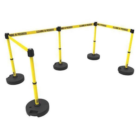 Barrier Post with Belt, Yellow, 15 ft Length, 22 in to 42 in Adjustable Post Height MPN:PL4588