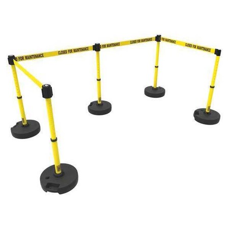 Barrier Post with Belt, Yellow, 15 ft Length, 22 in to 42 in Adjustable Post Height MPN:PL4590