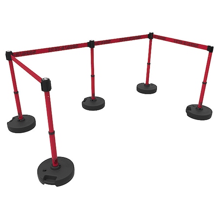 Belt Barrier System, Yellow with Black Stripes, 15 ft Length, 22 in to 42 in Adjustable Post Height MPN:PL4591