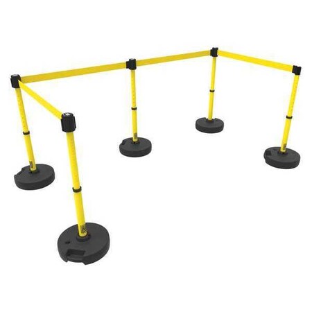 Barrier Post with Belt, Yellow, 15 ft Length, 22 in to 42 in Adjustable Post Height, No Legend MPN:PL4592