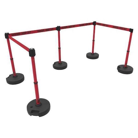 Belt Barrier System, Red, 15 ft Length, 22 in to 42 in Adjustable Post Height, Danger Keep Out MPN:PL4594