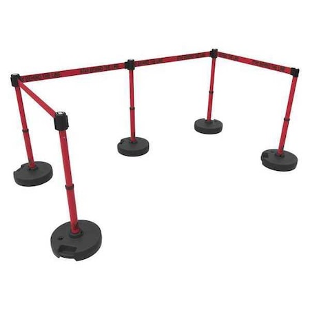 Barrier Post with Belt, Red, 15 ft Length, 22 in to 42 in Adjustable Post Height MPN:PL4595